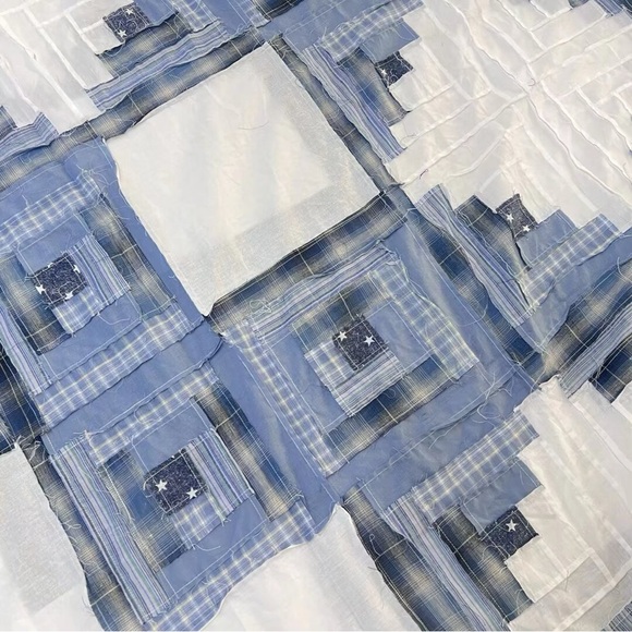 Broken Star Log Cabin Patchwork Cotton fabric Queen size Quilt Top/Topper - Picture 4 of 4